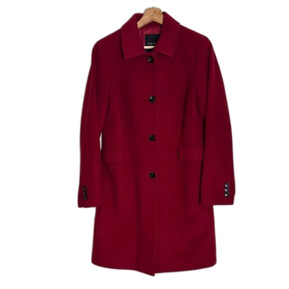 Talbots ladies maroon button up wool cashmere trench pea Coat size 8 - Picture 1 of 11